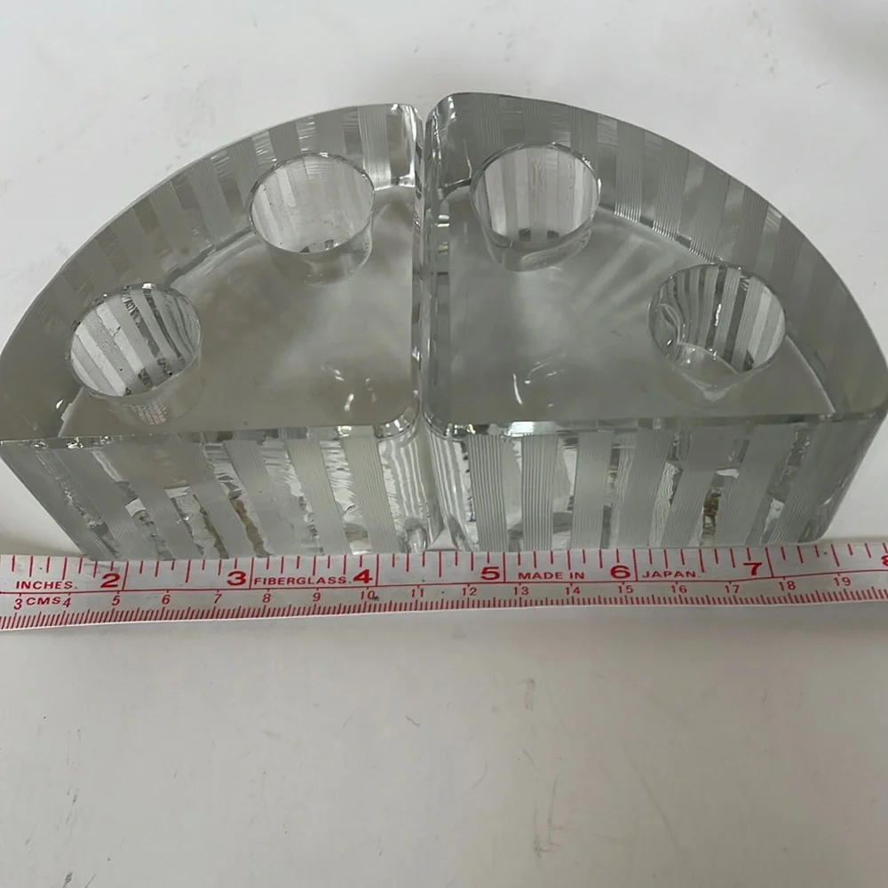 Vintage glass candlestick set holders pie shaped modern